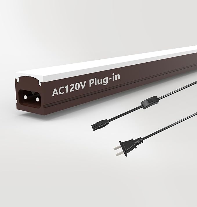 Leetdud Under Cabinet Lighting Plug in, 16 Inch 1 Pc, Linkable AC120V 3CCT 3000K/4000K/5000K Ultra Slim, LED Under Cabinet Lights for Counter Light, Kitchen, Shelf, Sink, Workshop, Desk, Bronze