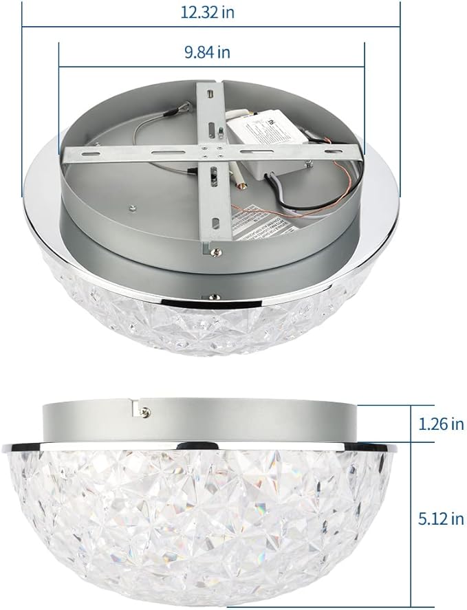 DAKASON LED Ceiling Light Fixture Flush Mount, Crystal Chandelier Modern Ceiling Light for Kitchen, Hallway, Living Room, Foyer, Closet, 12In 15W 1640LM, 3/4/5000K CCT Selectable, Dimmable