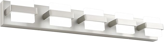 SOLFART 5-Light Bathroom Vanity Lights Over Mirror,Brushed-Nickel LED Modern Vanity Lights for Bathroom, Dimmable