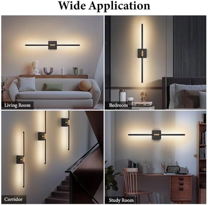 SAIMAND Wall Sconces Set of Two Battery Operated, Wireless USB Rechargeable Wall Lights with Remote, 8000mAh Dimmable LED 3 Color Dimmable Living Room for Bedroom,Hallway,Picture Lamp (30in Black)