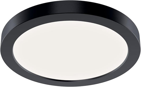 Kichler Ara 7.25" Modern Minimal Round LED Downlight in Black, for Wet Indoor Locations, Supplemental Lighting, Integrated LED, Edge-Lit Technology, 950 Lumens, Dimmable to 10%, 53007BK30