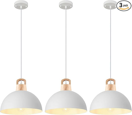 Farmhouse Pendant Light; 3 Packs 11.8 inch White Pendant Light; Kitchen Pendant Lights; Industrial Pendant Lighting; Pendant Lights Kitchen Island for Bedroom; Living Room; Library; Office