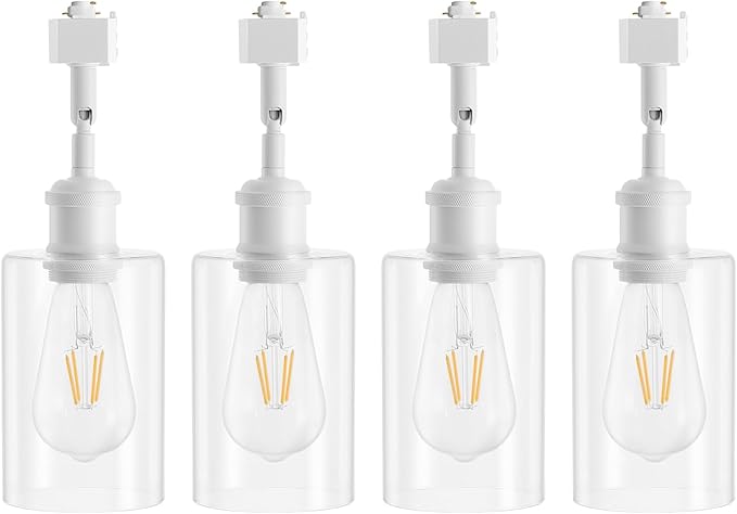 H Type Track Lighting Heads E26 Track Light Heads Modern Pendant Track Lighting Fixtures Ceiling with Glass Lamp Shade for Kitchen, H Track Lighting Rail System Compatible, 4 Pack (No Bulbs)