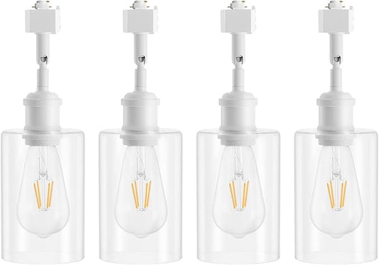 H Type Track Lighting Heads E26 Track Light Heads Modern Pendant Track Lighting Fixtures Ceiling with Glass Lamp Shade for Kitchen, H Track Lighting Rail System Compatible, 4 Pack (No Bulbs)