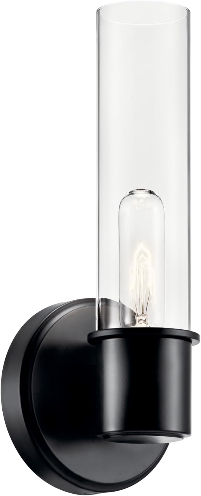 Kichler Aviv 1-Light Wall Sconce, Modern Light with Clear Glass in Black, for Bedroom, Laundry Room, Kitchen or Hallway (13" x 5.5"), 52653BK