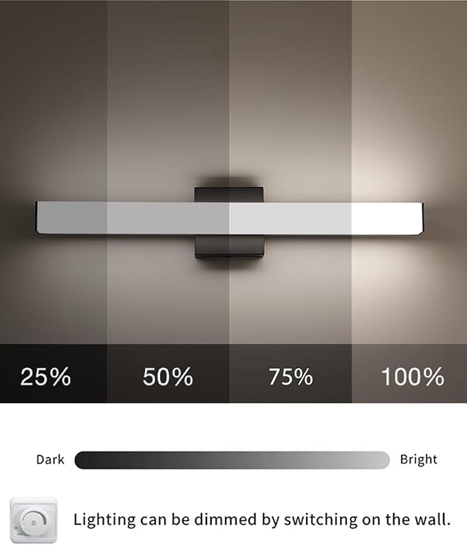 LED Bathroom Vanity Light Fixtures 24in Matte Black,Dimmable18W 4000K Natural White Square Wall Fixture, Modern Lighting for Over Mirror, Damp Rated