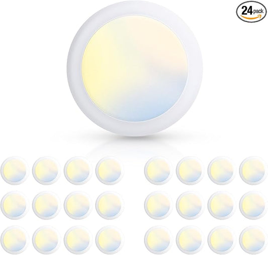 ECOELER 5/6 Inch LED Disc Lights, 5CCT Dimmable Flush Mount Ceiling Downlight, 16.5W, 1100Lm, 5 Color Selectable Surface Mount Ceiling Lighting for Closet, Office, Garage, ETL&FCC, 24 Pack