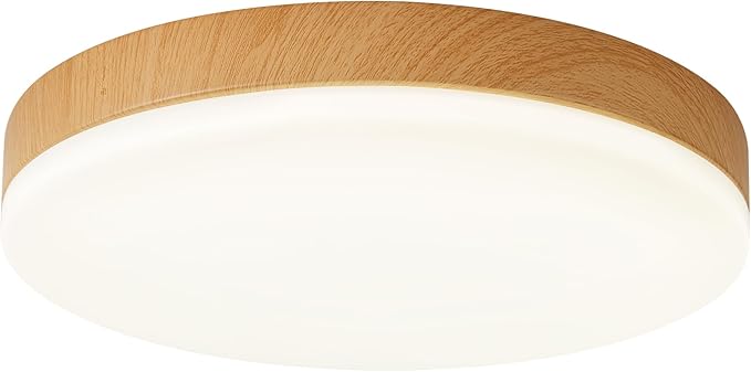 Modern Wood Grain Flush Mount Ceiling Light, 4000K 11.8 Inch Ceiling Light Fixtures, 24W 2200LM Round Ceiling Lamp for Bedroom Kitchen Hallway Laundry Room, Not Dimmable