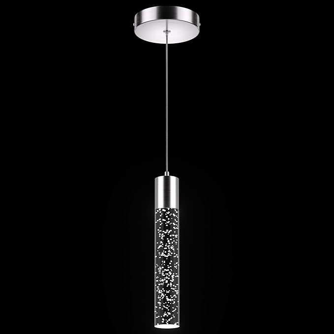 Pendant Lights Kitchen Island, 6500K Modern Kitchen Island Lights Brushed Nickel, 1 Pack Ceiling Lighting Fixtures with Crystal Bubble, Integrated LED Hanging Light for Dining Room Restaurant