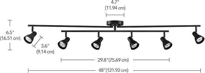GLOBE Electric 64000168 51" 6-Light Adjustable Track Lighting, Matte Black, Center Swivel Bar, Moveable Outer Bars, Pivoting Track Heads, Ceiling Light, Home Improvement