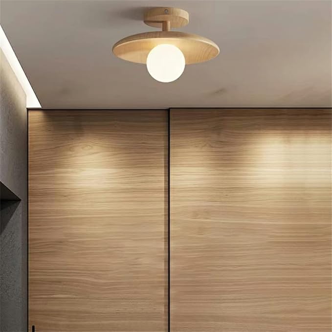 LITFAD Close to Ceiling Lamp Nordic Minimalist Wooden Small Ceiling Light Fixture for Bedroom Corridors Balconies, 11" W x 7.1" H 110V-120V