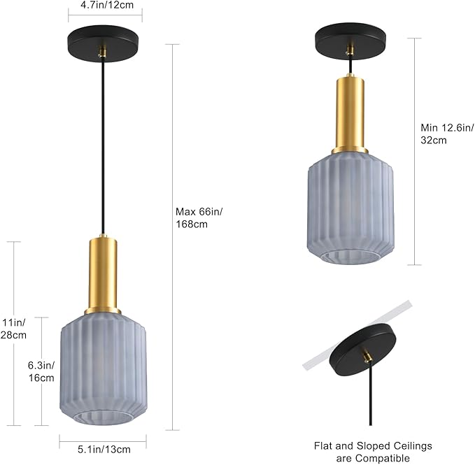 2 Pack Mid Century Smoke Gray Glass Pendant Light Fixture Brushed Gold Pendant Lights Kitchen Island Modern Globe Pendant Lighting Adjustable Modern Entry Hanging Light