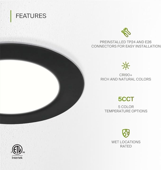 ASD 12 Pack Black Retrofit LED Recessed Lighting 6 Inch - 12W 2700K-5000K 971LM Flat Can Lights for Ceiling 6 Inch, Dimmable Black Recessed Lights, Wet Rated Wafer Lights, ETL