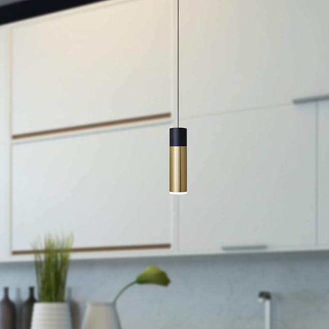 Vela 1 Mini Pendant Lighting Black-Brass - LED Hanging Light Fixture for Kitchen Island, Bar, Foyer - Cluster Pendants - Dimmable, Adjustable Wire, Lamp Bulb Included