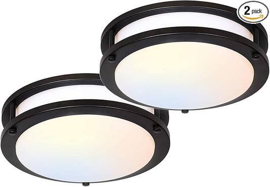 hykolity 10 inch Flush Mount LED Ceiling Light Fixture, 17W 1100lm, 2700K/3000K/3500K/4000K/5000K Adjustable Ceiling Lights, Oil Rubbed Bronze Saturn Dimmable Lighting for Hallway Bathroom - 2 Pack