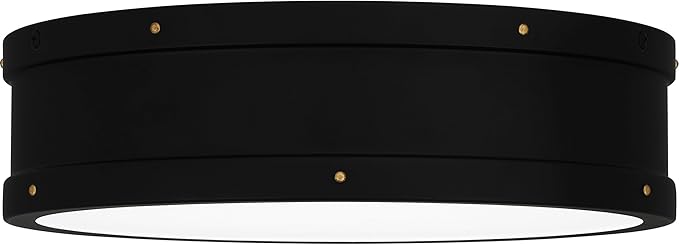 Quoizel Ahoy Round Flush Mount Ceiling Light, 13 Inch Etched Glass Drum Light with Metal Shade, 25 W LED, 1700 Lumens, Close to Ceiling Light Fixtures for Home, Kitchen or Office Lighting