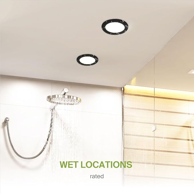 ASD 12 Pack Black Retrofit LED Recessed Lighting 6 Inch - 12W 2700K-5000K 971LM Flat Can Lights for Ceiling 6 Inch, Dimmable Black Recessed Lights, Wet Rated Wafer Lights, ETL