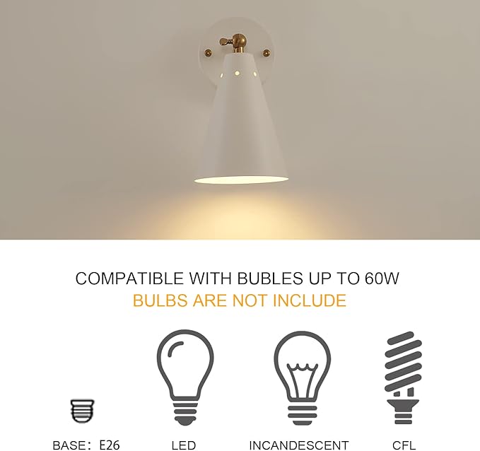MWZ White Wall Sconces Set of Two, Modern Sconces Light Fixtures Hardwired with Metal Shade,Indoor Decor Arm Swing Lamp for Hallway,Bedroom,Living Room,Reading,Bedside,Kitchen,Nightstand