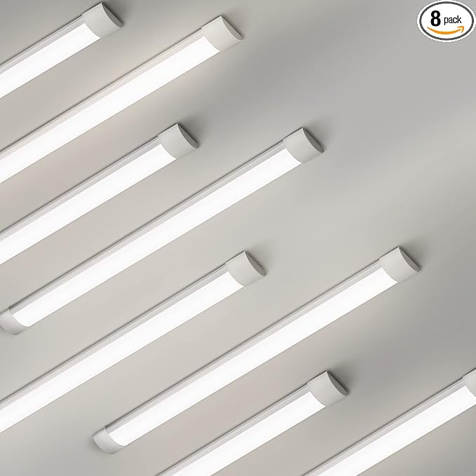 8 Packs 4FT LED Batten Light, Ultra-Thin Slim Ceiling Surface Mounted Light, 40W, 4000K, IP20, LED Ceiling Lamp for Garage, Shop, Hallway, Office, Market