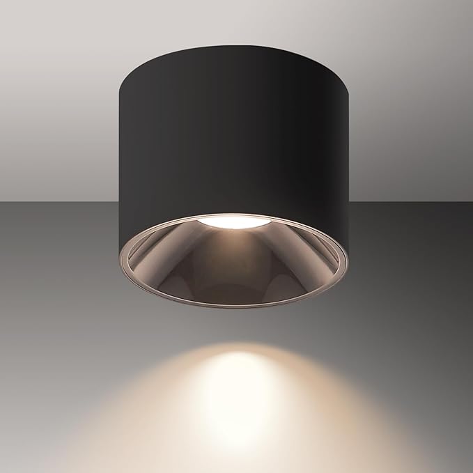 Dimmable LED Ceiling Spot Lights – Flush Mount Ceiling Cylinder Light Indoor Fixture for Kitchen, Hallway & Entryway 4.72” CRI97 15W 3000K Black (1Pack)