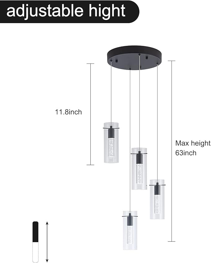 Black Pendant Lights, Modern Pendant Light Kitchen Island Pendant Light Fixtures, Modern Island Light with Bubble for Kitchen, Dimmable Kitchen Chandelier Light Fixture (20W, 4-Light)