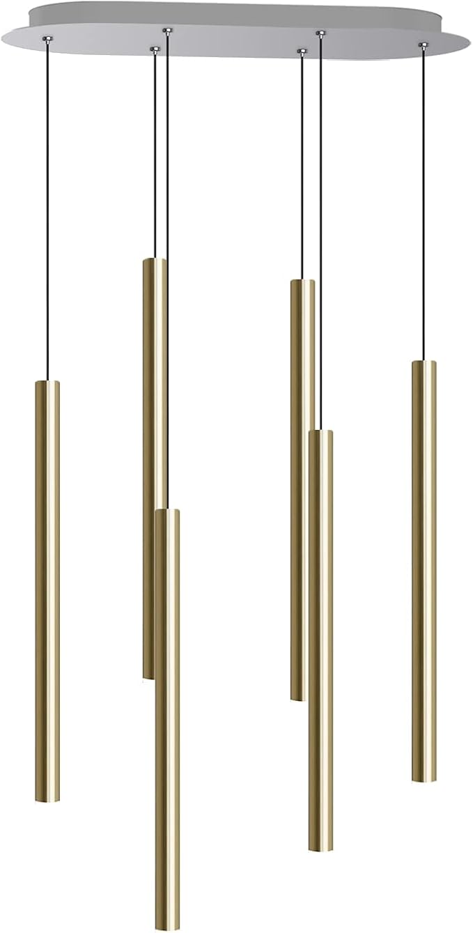 CANALIS 6 Mini Pendant Lighting Brass - LED Hanging Light Fixture for Kitchen Island, Bar, Foyer - Cluster Pendants - Dimmable, Adjustable Wire, Lamp Bulb Included