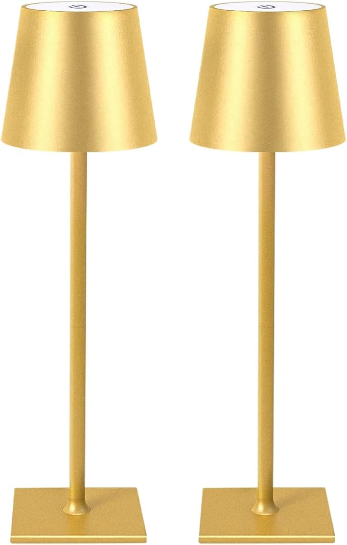 CHLORANTHUS 2 Pack Cordless Table Lamps, 3 Colors Stepless Dimming, 5000mAh Rechargeable Battery LED Desk Lamp for Bedroom/Couple Dinner/Desk/Cafe/Dining Room/Terrace