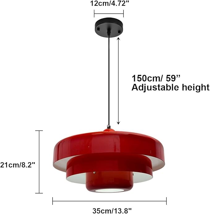 2PCS Red Pendant Lights, Nordic Flush Mount Ceiling Light with E26 Base, Adjustable Farmhouse Hanging Light for Bedroom, Pantry, Bar, Cafe