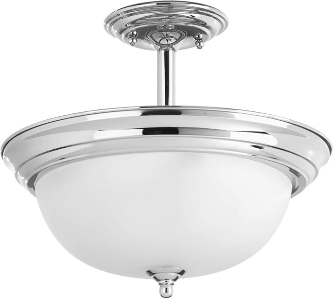 Progress Lighting 2-Light Ceiling Light, Semi-Flush Mount or Hanging Ceiling Light Fixture for Interior Kitchen Lights or Hallway, 13-3/16" by 11-5/16", Polished Chrome, Etched Glass Shade