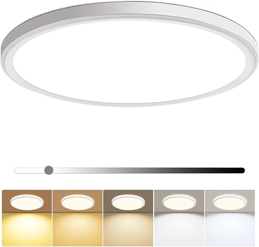 hunhun 12 Inch Dimmable LED Flush Mount Ceiling Light Fixture 28W 3200LM 5 Color Temperature in One Super Slim Round Ceiling Lamp Low Profile Ceiling Lights for Living Bedroom Kitchen Laundry White