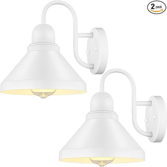 Brightever Gooseneck Outdoor Wall Lanterns, Pack of 2 Exterior Light Fixtures, Anti-Rust Outside Barn Wall Mount Sconces, Waterproof White Patio Wall Lamps for House, Front Door, Bulb Excluded