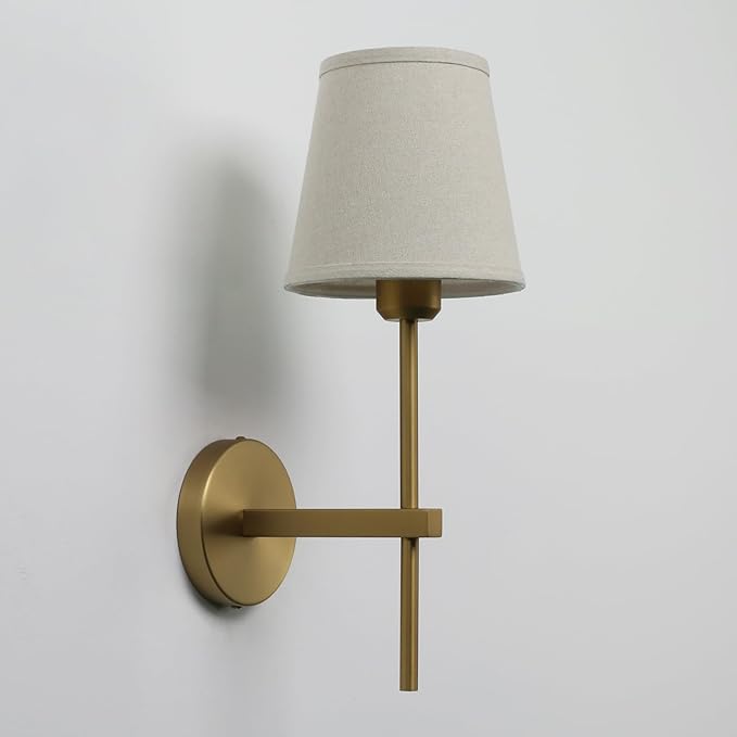 Set of 2 Vintage Wall Sconces with Linen Fabric Shade, E26 Bathroom Vanity Lights, Hardwired Indoor 1-Light Wall Mounted Lamps for Hallway Bedside Nightstand Light