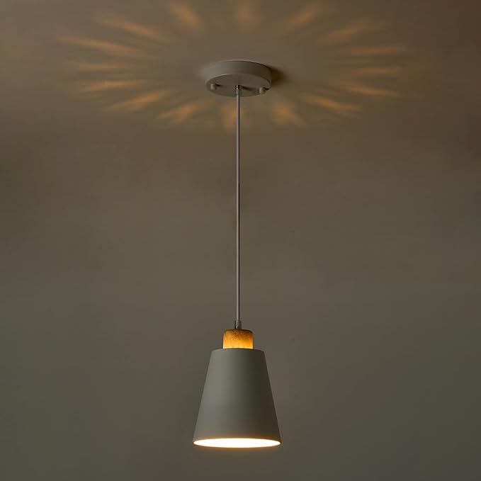 Mini Pendant Light Fixtures White Wood Pendant Lighting for Kitchen Island 7.87in Cone Modern Ceiling Hanging Lights Hollow Shade Nordic Island Light for Counter, Bar, Hallway