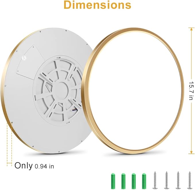 15.7Inch LED Flush Mount Ceiling Light Fixture , 32W(320W Equivalent), 3800LM, 3000K Warm White, IP40, Flat Modern LED Ceiling Lights for Bedrooms, Living Rooms, Bathrooms, Stairwells, etc.(Gold)