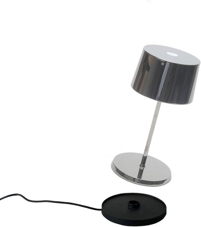 Zafferano, Olivia Mini Lamp, Portable and Rechargeable Table Lamp with Touch Controls, Suitable for Indoor, Dimmer, 2200-3000 K, Height 8.7 Inches, Black Chrome Color