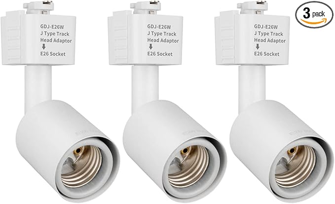mirrea J Type Track Lighting Head to E26 Medium Screw Base Adapter Light Direction Adjustable Pack of 3 (White)