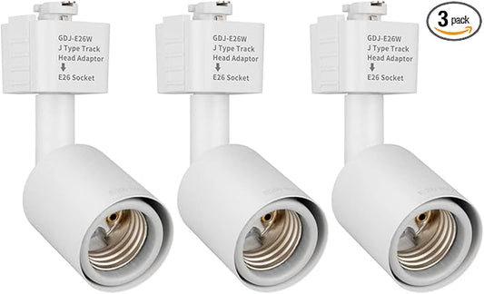 mirrea J Type Track Lighting Head to E26 Medium Screw Base Adapter Light Direction Adjustable Pack of 3 (White)