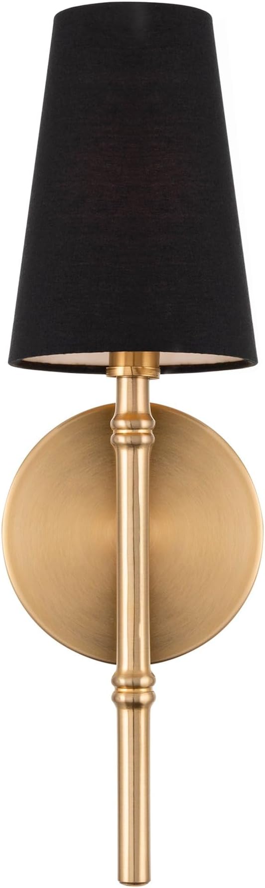 Kira Home Torche II 15" Petit Mid Century Modern Gold Wall Sconce with Tapered Black Linen Shade, Gold Wall Light with Slim Black Cone Shade, Cool Brass Finish