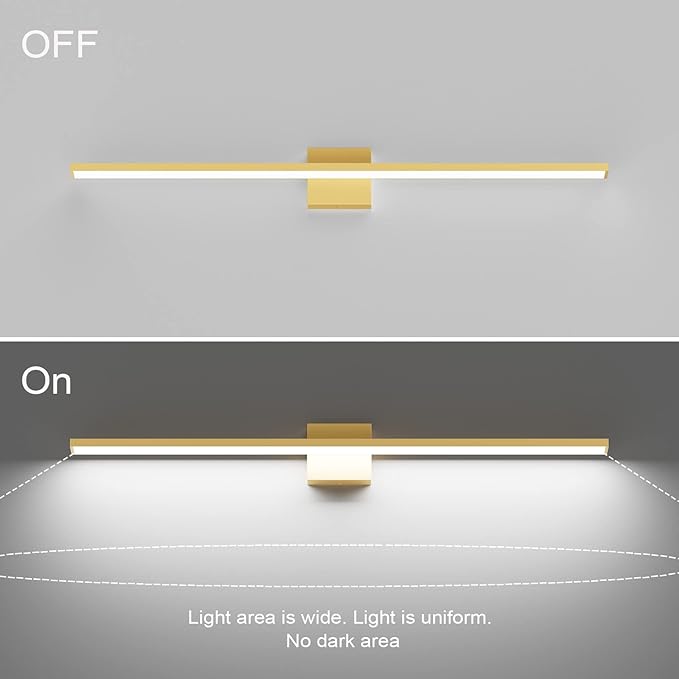 Ralbay Modern LED Gold Vanity Light for Bathroom 40inch Frosted Aluminum Gold Bathroom Wall Lighting Fixtures Over Mirror White Light 6000K