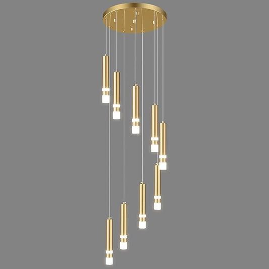 9-Light Modern Pendant Light Fixture Dimmable LED 54W Gold Staircase Large Chandelier Lobby Living Room Bedroom Foyer High Ceiling Chandelier