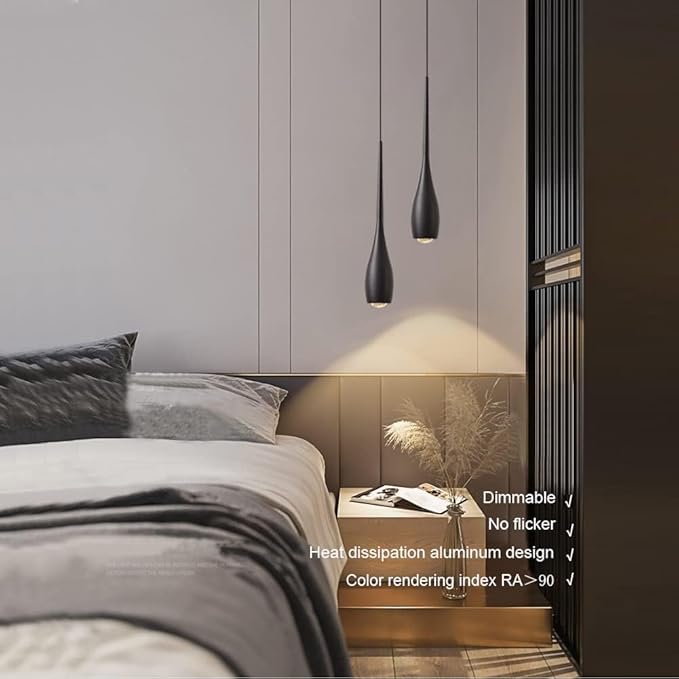 Black Pendant Lights Kitchen Island, Modern LED Pendant Light Fixtures, Small Mini Pendant Lighting Dimmable Hanging for Bathroom, Bar, Dining Room, Bedroom（2-Pack）