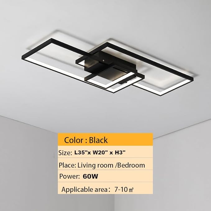 Dimmable with Remote Control LED Ceiling Light 3000K-7000K Flush Mount Luminaire Black Finished Chandelier for Living Room Dining Room Bedroom Kitchen (Black-VL17025-B-S)