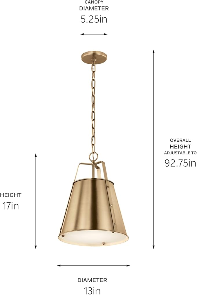 Kichler Etcher 1-Light Pendant, Updated Traditional Light with Etched Painted White Glass Diffuser in Champagne Bronze, for Kitchen or Dining Room (17" x 13"), 52710CPZ