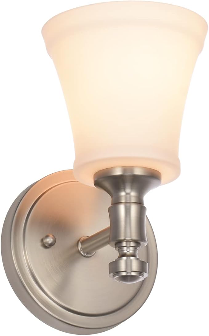 Wall Sconces, Traditional Brushed Nickel 1 Light Sconce, Wall Light with Opal Glass Shade for Bedroom Bathroom Living Room & Hallway Vanity Lighting Fixture
