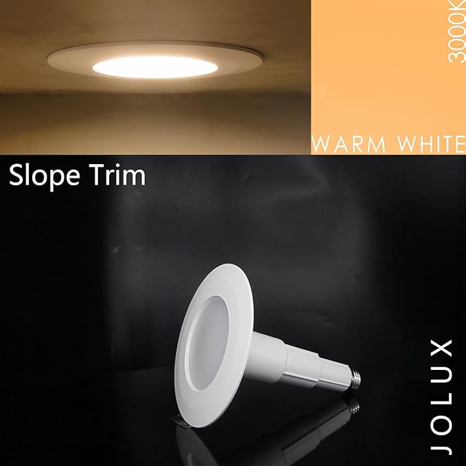 Jolux 4 Inch Adjustable LED Can Light Retrofit, 8.5W=40W 3000K 500LM, Dimmable ETL Damp Rated, Easy Flush Mount Install, Bevel Trim E26 Base, Recessed Lighting for Home Kitchen Bathroom, 4-Pack