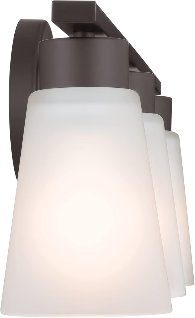 Kichler Stamos 3-Light Bathroom Vanity Light Fixture with Satin Etched Glass Shades, 22 in Modern Wall Light in Olde Bronze for over Mirror (22 in x 5 in x 8 in), 45887NI