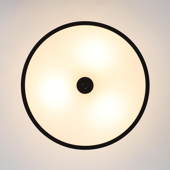 BUXVRCS Semi Flush Mount Ceiling Light Fixture, 3-Light Drum Lighting Fixtures, Hallway Light Fixture Ceiling Mount with Fabric Shade, Close to Ceiling Light for Bedroom Bathroom (Black)
