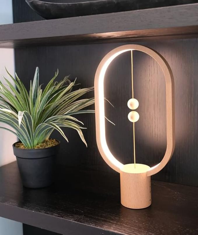 Table Lamp for Bedroom - Balance Lamp,Bedside Lamp with Touch Dimmer,Nightstand Lamp,3 Level Brightness Rechargered Night Light for Home,Office,College Dorm (Wood Color)