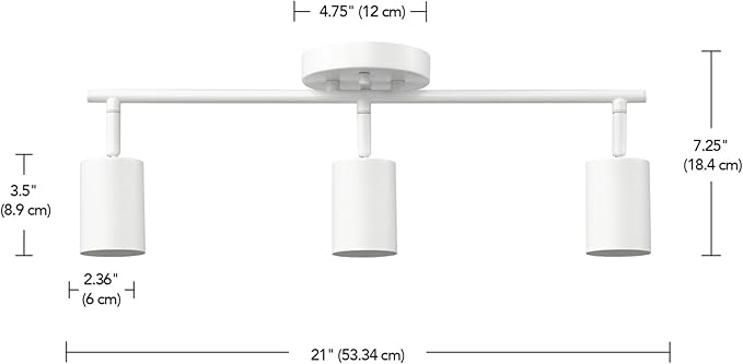 Globe Electric 64000092 21" 3-Light Track Lighting, Matte White, Pivoting Shades, Ceiling Lamp for Bedroom, Kitchen, Hallway, Bathroom, Den, Dining Room, Home Décor