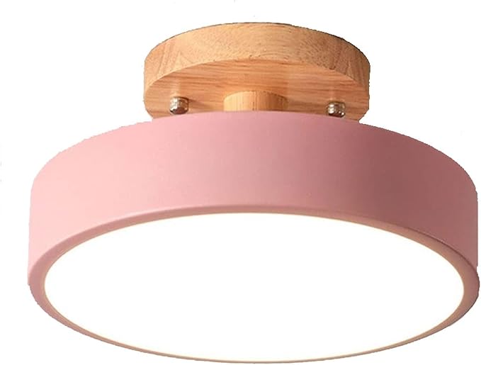 Close to Ceiling Lights 3-Color Dimmable Round Ceiling Light Solid Wood Base LED Ceiling Lamp Close to Ceiling Lighting Fixture for Cloakroom Porch Living Room Balcony Bedroom Bathroom Corridor (Colo